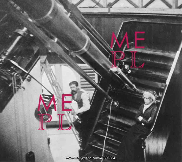 : Maria Mitchell with Telescope in Observatory : Maria Mitchell with Telescope in Observatory