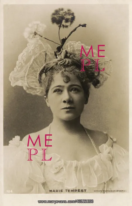 : Marie Tempest with hat of Clock Dandelions : Marie Tempest with hat of Clock Dandelions