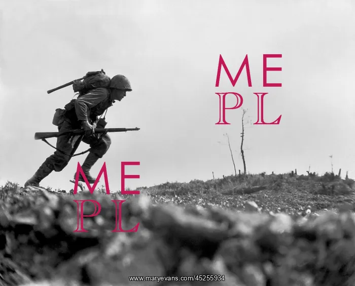 : Marine Pfc. Paul E. Ison runs through Japanese : Marine Pfc. Paul E. Ison runs through Japanese