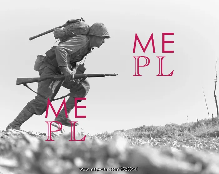 : Marine Pfc. Paul E. Ison runs through Japanese : Marine Pfc. Paul E. Ison runs through Japanese