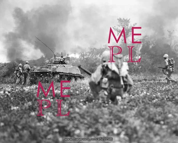 : Marine riflemen moving up behind flame-throwing : Marine riflemen moving up behind flame-throwing