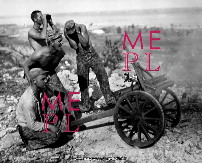 : Marines fire a captured Japanese mountain gun : Marines fire a captured Japanese mountain gun