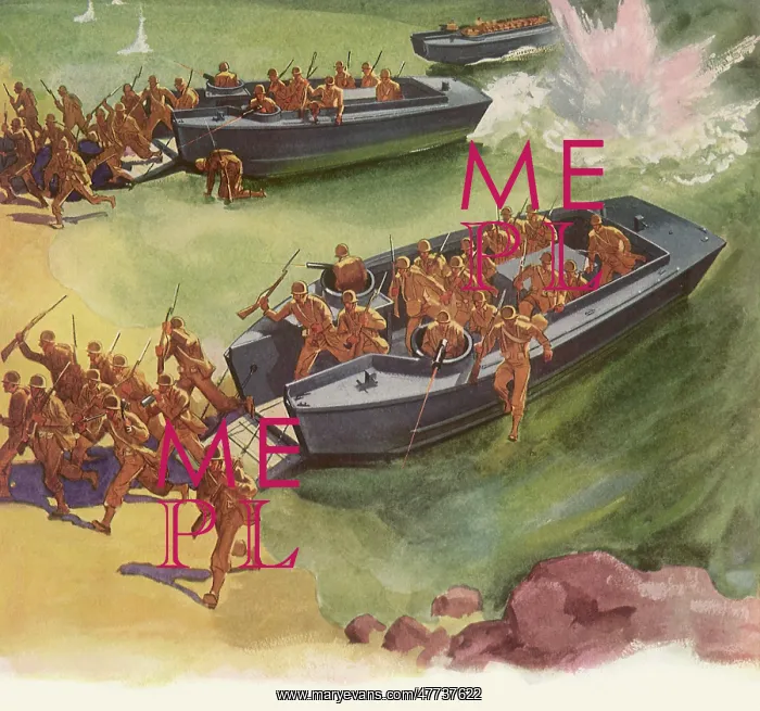 : Marines leaving Invasion Boats : Marines leaving Invasion Boats