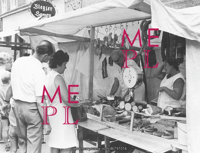 : Market stall with smoked goods : Market stall with smoked goods