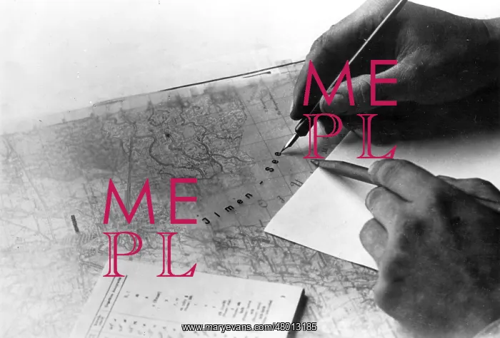 : Marking a map in a map office on the Eastern Front, 1941 : Marking a map in a map office on the Eastern Front, 1941