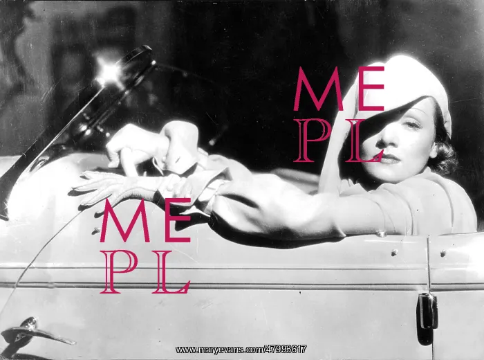 : Marlene Dietrich in a convertible car : Marlene Dietrich in a convertible car