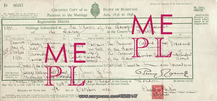 : Marriage certificate, 1931, London : Marriage certificate, 1931, London