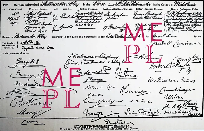 : Marriage certificate of the Duke and Duchess of York : Marriage certificate of the Duke and Duchess of York