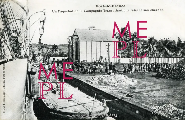 : Martinique - A Packet boat taking on coal : Martinique - A Packet boat taking on coal