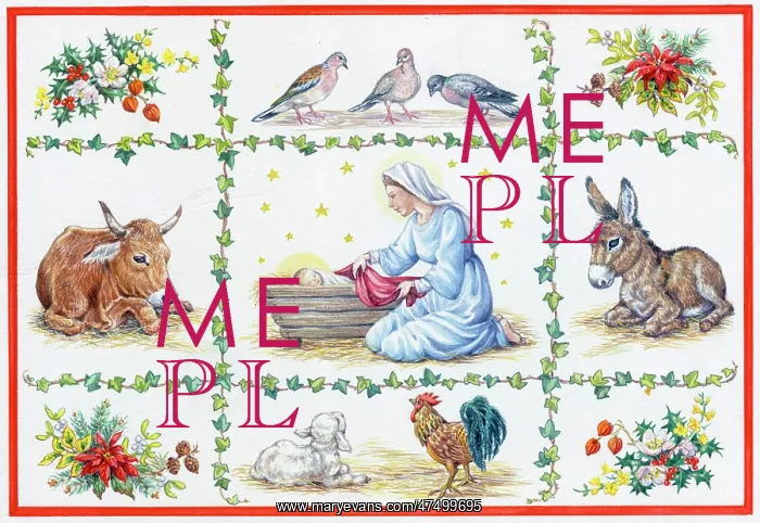 : Mary and Jesus with animals ' donkey, lamb etc : Mary and Jesus with animals ' donkey, lamb etc