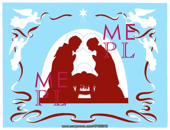 : Mary and Joseph kneeling beside Holy Crib : Mary and Joseph kneeling beside Holy Crib