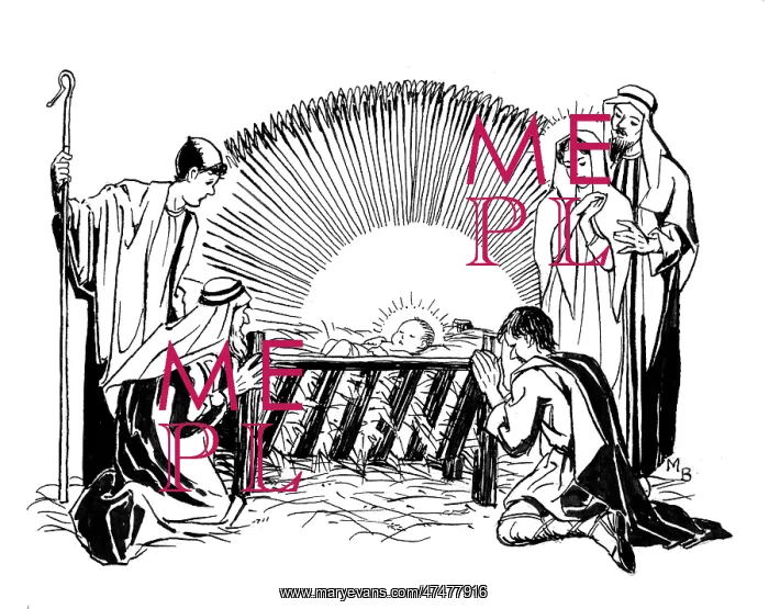 : Mary, Joseph and three shepherds at the crib : Mary, Joseph and three shepherds at the crib