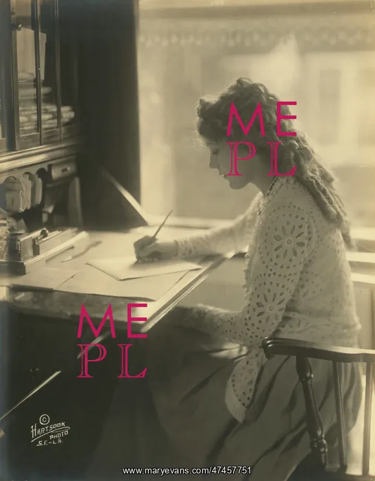 : Mary Pickford writing at a desk : Mary Pickford writing at a desk