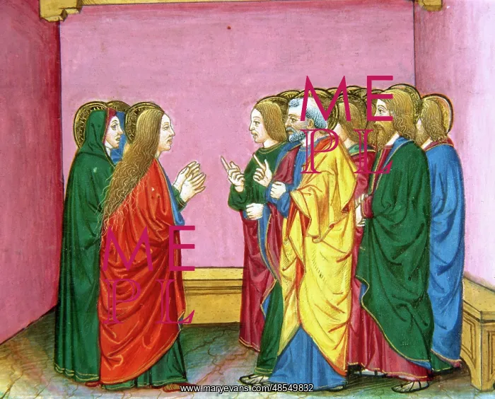 : The three Marys announce to the disciples that Jesus has ris : The three Marys announce to the disciples that Jesus has ris