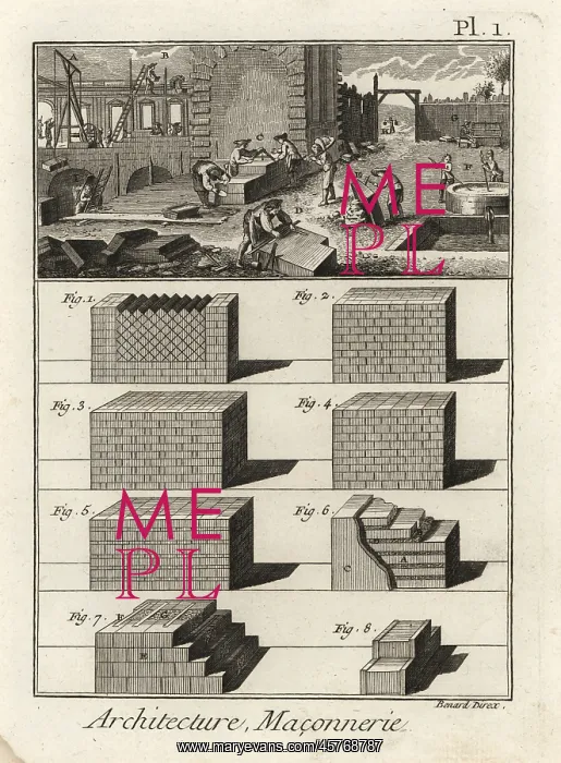 : Masons working on a building, 18th century : Masons working on a building, 18th century