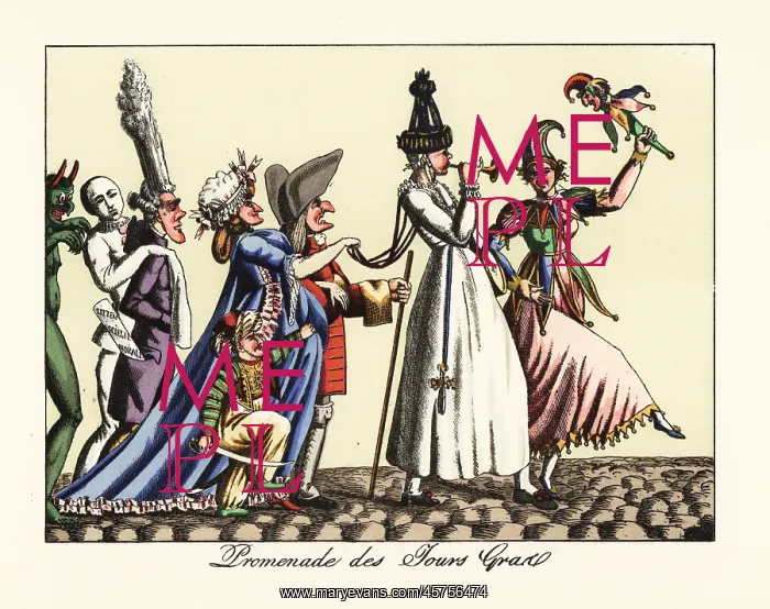 : Masquerade procession with commedia dell'arte figures : Masquerade procession with commedia dell'arte figures