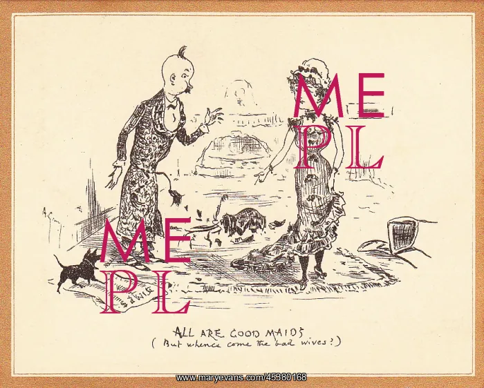 : Master and maid on a sepia greetings card : Master and maid on a sepia greetings card