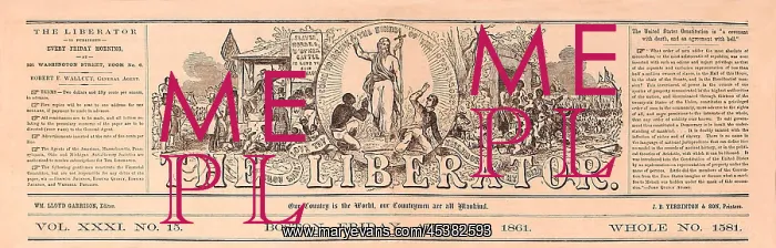 : Masthead of abolitionist newspaper, THE LIBERATOR : Masthead of abolitionist newspaper, THE LIBERATOR