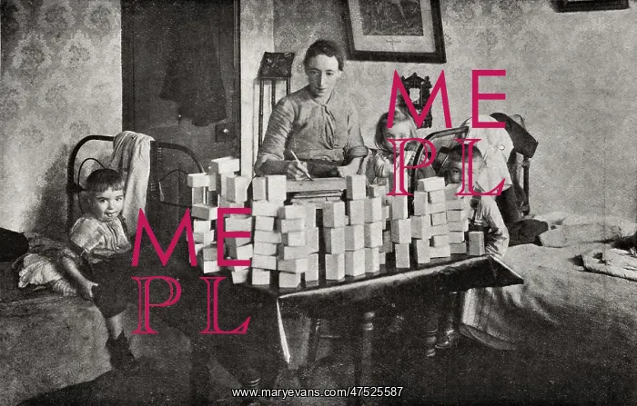 : Matchbox making at home, East End of London : Matchbox making at home, East End of London
