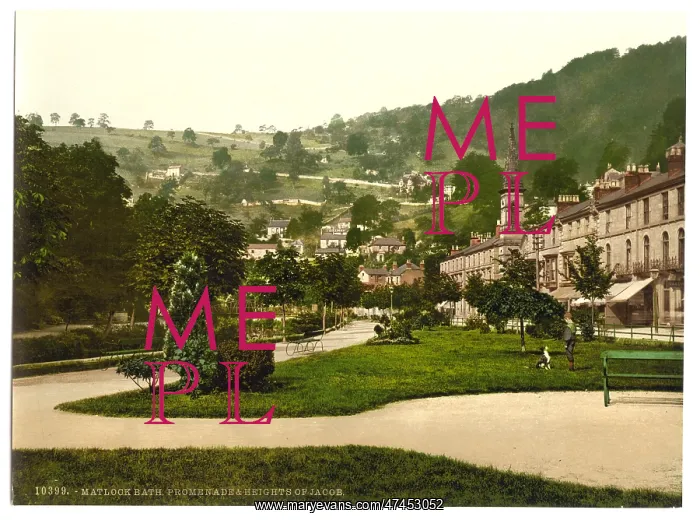 : Matlock with promenade and Heights of Jacob, Derbyshire, Eng : Matlock with promenade and Heights of Jacob, Derbyshire, Eng
