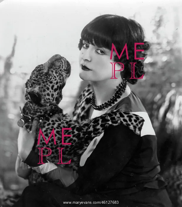  : Maud Loty. French actress Maud Loty with a leopard pelt. About 1920. Photograph