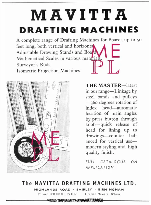 : Mavitta Drafting Machines The Master 1954 : Mavitta Drafting Machines The Master 1954