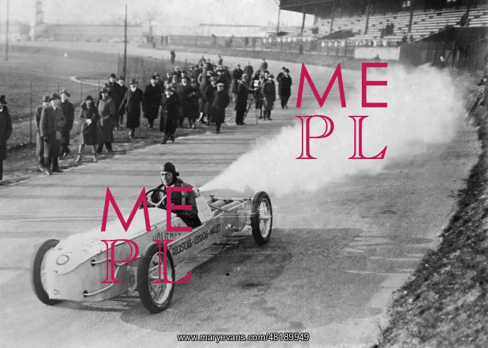 : Max Valier during a record-breaking run with his rocket car : Max Valier during a record-breaking run with his rocket car