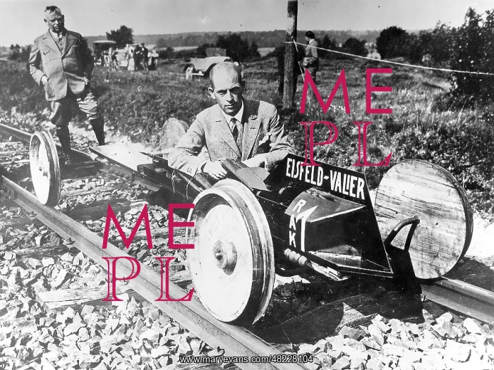 : Max Valier in his rocket car, 1929 : Max Valier in his rocket car, 1929