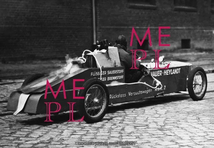 : Max Valier with the rocket car in Britz, 1930 : Max Valier with the rocket car in Britz, 1930