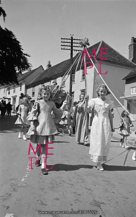 : May Pole. A group of young girls with a May pole : May Pole. A group of young girls with a May pole