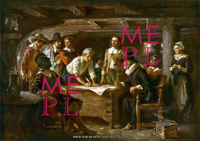 : THE MAYFLOWER COMPACT, 1620, by Jean Leon : THE MAYFLOWER COMPACT, 1620, by Jean Leon