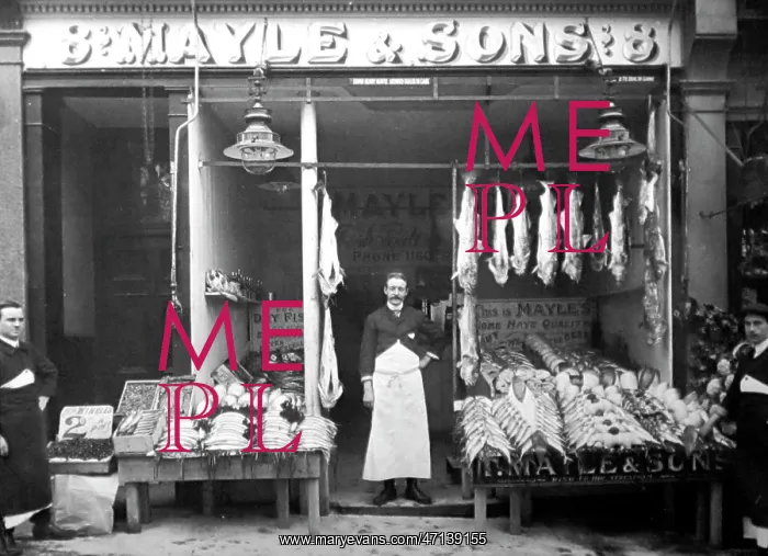 : Mayle & Sons, Fruit and fishmonger, Knight's Hill, Streatham : Mayle & Sons, Fruit and fishmonger, Knight's Hill, Streatham
