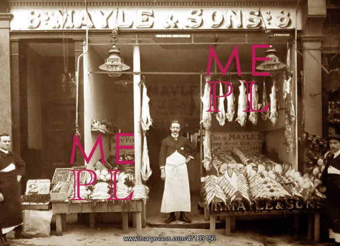 : Mayle & Sons, Fruit and fishmonger, Knight's Hill, Streatham : Mayle & Sons, Fruit and fishmonger, Knight's Hill, Streatham