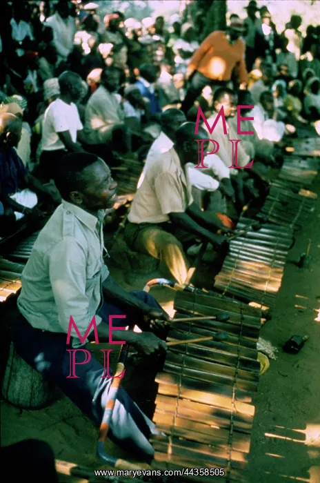 : The Mbanguzi orchestra. Foreground Sathanyane, Chopi : The Mbanguzi orchestra. Foreground Sathanyane, Chopi