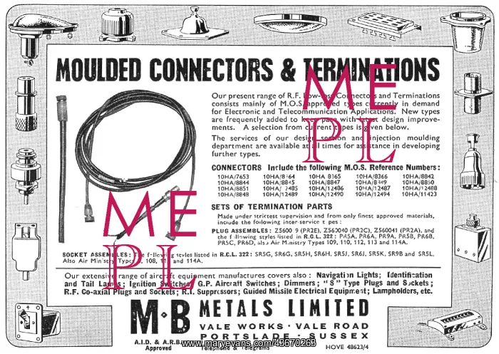 : M.B.Metals Moulded Connectors & Terminations Etc : M.B.Metals Moulded Connectors & Terminations Etc