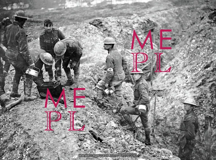 : Mealtime in British reserve trench, Western Front, WW1 : Mealtime in British reserve trench, Western Front, WW1