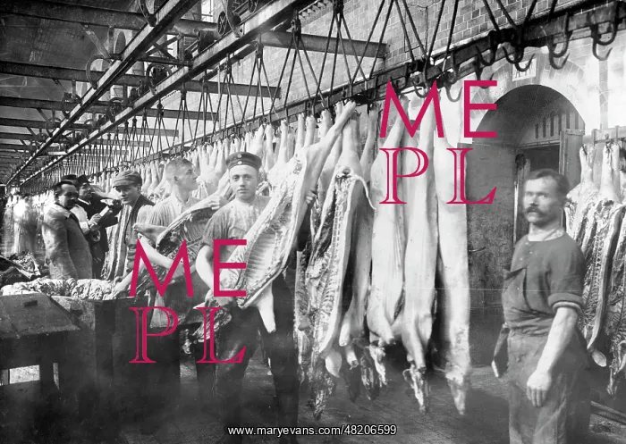 : Meat in a cold room, 1917 : Meat in a cold room, 1917
