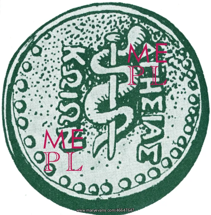  : medicine, papers, rod of Asclepius, printed on