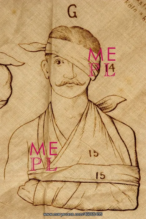  : medicine, sick persons, man with blindfold, first