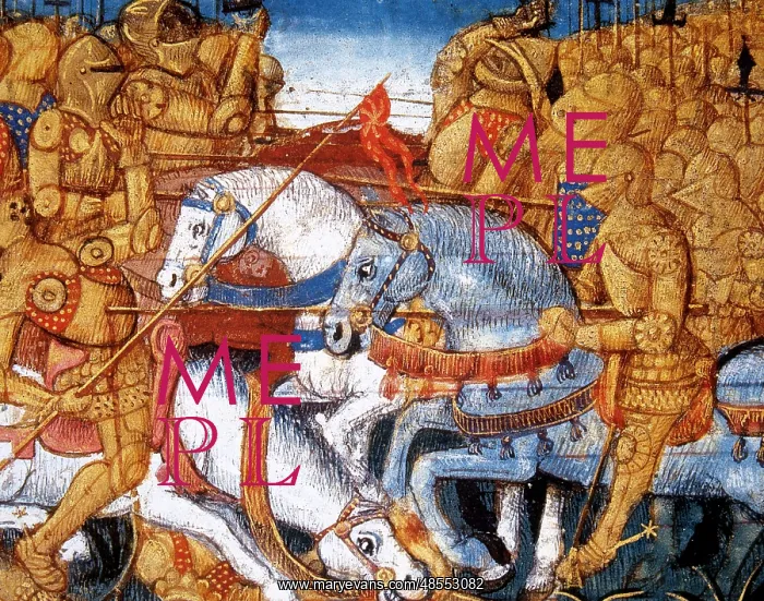 : Medieval battle. Miniature. 15th century. Chateau of Chantil : Medieval battle. Miniature. 15th century. Chateau of Chantil