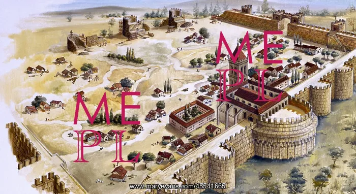 : Medieval city under construction. Watercolour : Medieval city under construction. Watercolour