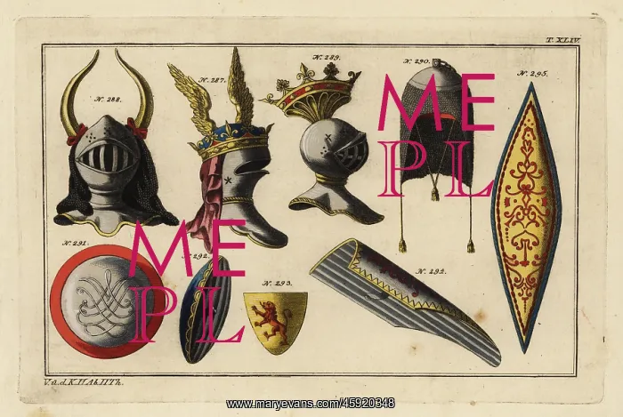 : Medieval helmets and shields : Medieval helmets and shields