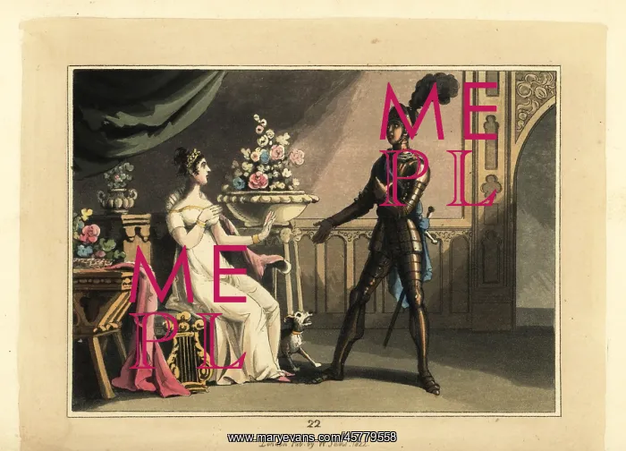 : Medieval knight in suit of armour with his lady : Medieval knight in suit of armour with his lady