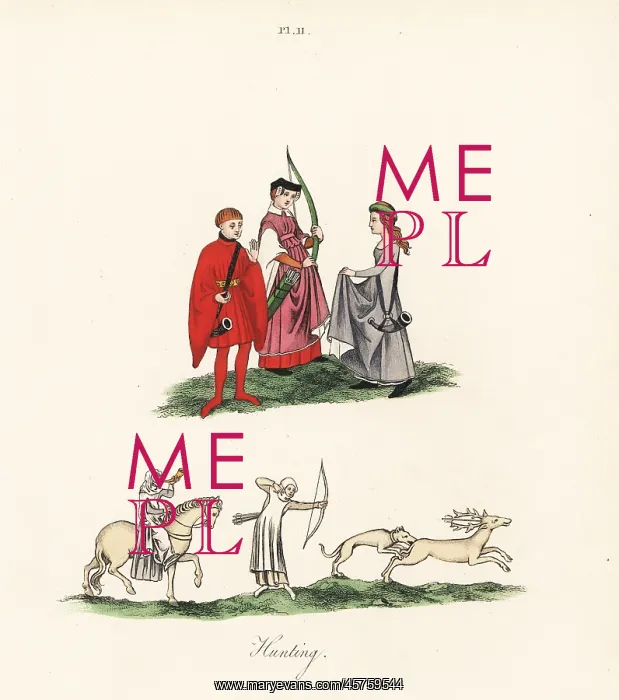 : Medieval ladies hunting with bow and arrow : Medieval ladies hunting with bow and arrow