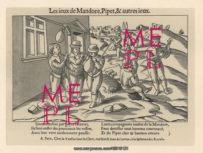: Medieval men inflating pig bladders, playing : Medieval men inflating pig bladders, playing