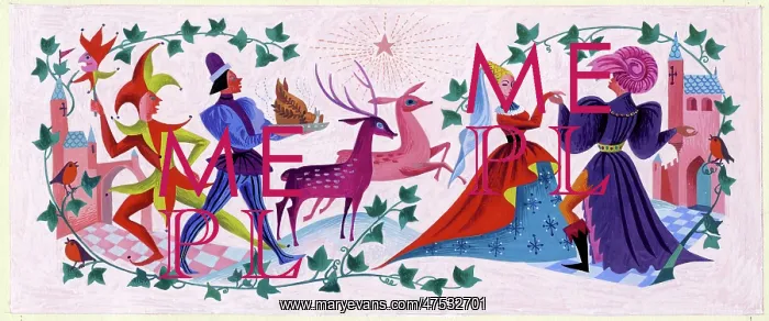 : Medieval scene with jester, deer, castle etc : Medieval scene with jester, deer, castle etc