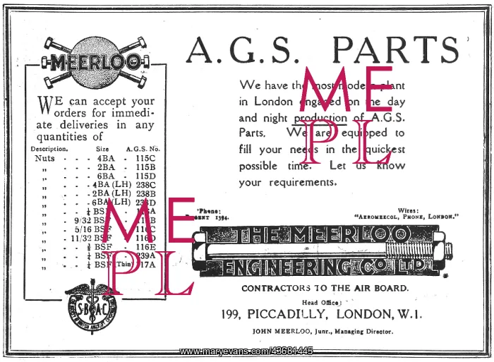 : The Meerloo Engineering Co AGS Parts 1918 : The Meerloo Engineering Co AGS Parts 1918