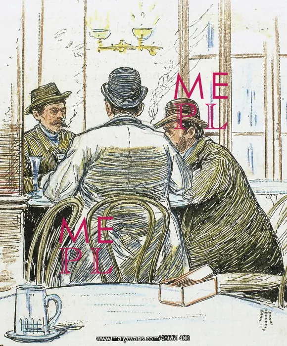 : Meeting in a tavern. Colored engraving, 1885 : Meeting in a tavern. Colored engraving, 1885