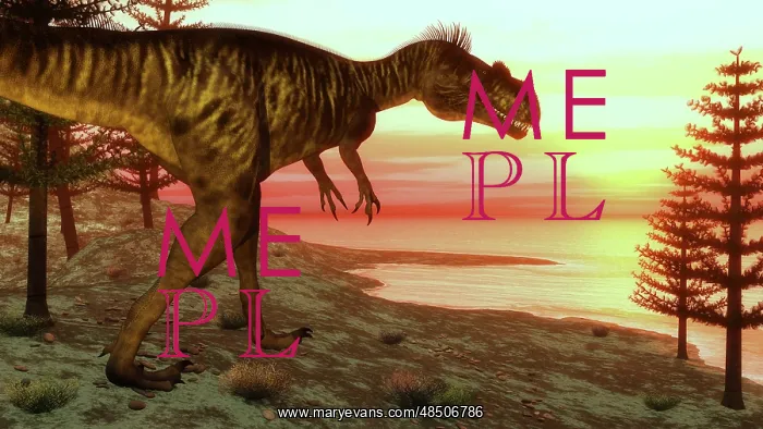 : Megalosaurus dinosaur walking toward the ocean at sunset : Megalosaurus dinosaur walking toward the ocean at sunset