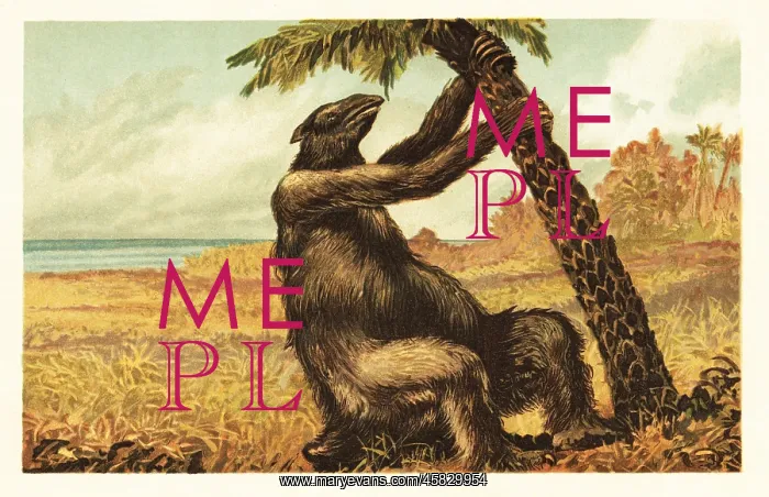 : Megatherium americanum pulling on a palm tree : Megatherium americanum pulling on a palm tree